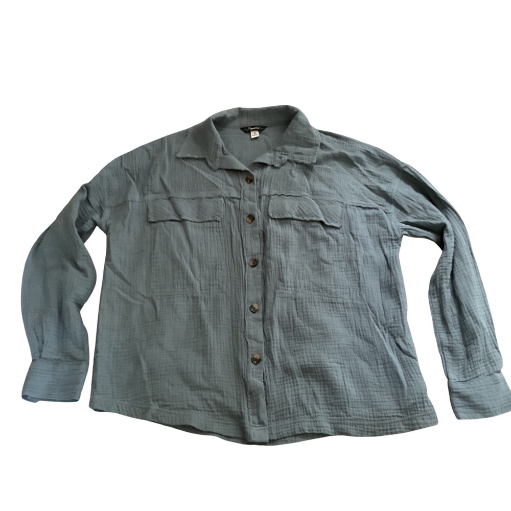 Supplies by‎ Union Bay Blue Double Gauze Raw Edge Button Down Shirt Small